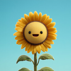 Cute 3D Sunflower with Smiling Face Cartoon Style