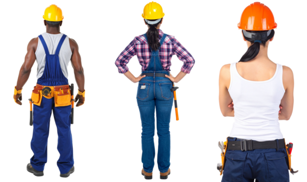 Diverse Construction Workers Standing Together in Uniform with Transparent Background - Powered by Adobe