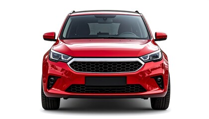Red SUV facing front with black trim, on a clean white background studio setting