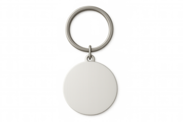 Metal keychain dangling from ring, offering sleek branding solution with clean transparent backdrop for professional personalization