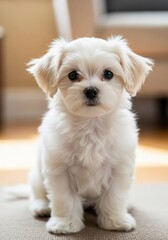 Adorable Maltese Puppy with Big Eyes and Fluffy White Fur, Portrait
