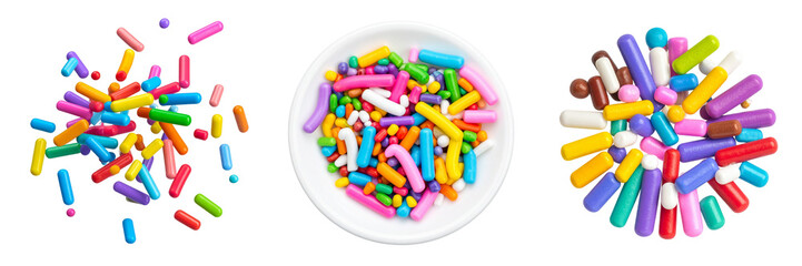 Colorful Sprinkles Isolated On A Transparent Background Displaying Various Arrangements