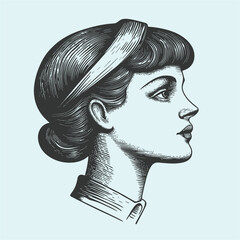 Vintage Profile Illustration of a Elegant Woman with Hairband