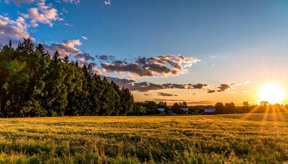 Obraz premium Golden Sunset Over a Field