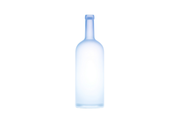 A clear bottle with a blue label