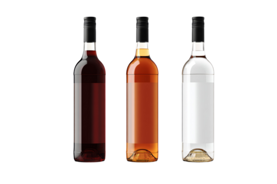 Three bottles of liquor are shown, with the middle bottle being a white bottle - Powered by Adobe
