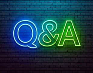 Neon Q&A on brick wall