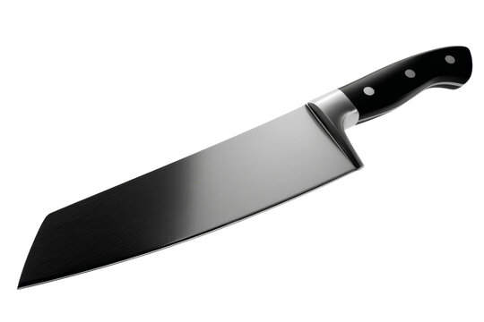 A black and silver knife is shown in a white background