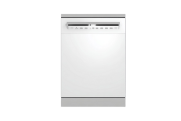 A white dishwasher with a silver door