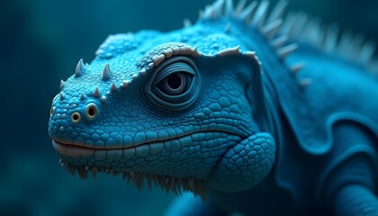 Blue Lizard Close-up with Scaly Texture in Moody Lighting