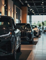 Modern car dealership showroom featuring systematic vehicle displays