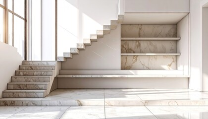 Modern Minimalist Floating Staircase with Built In Shelves