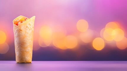 Delicious shawarma wrap with bokeh background