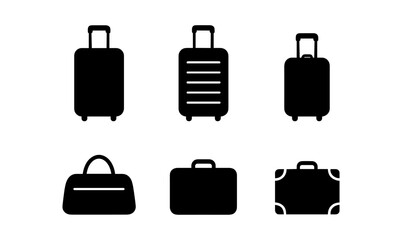 Fototapeta premium Silhouette set of different luggage types: suitcases and bags on white background