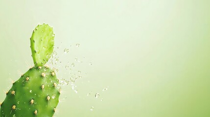 Green cactus paddle growing against a soft light background