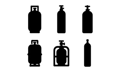 Fototapeta premium Set of silhouette gas cylinders: various shapes and sizes in black on white background