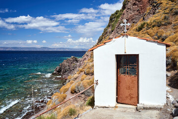 Small Orthodox chapel on the rocky coast of Lesbos
