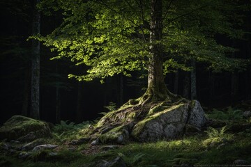 Illuminated Tree In Forest