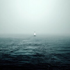 Obraz premium Foggy Ocean With Solitary Lighthouse