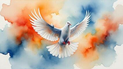White Dove in Flight - Watercolor Illustration of Peace and Freedom