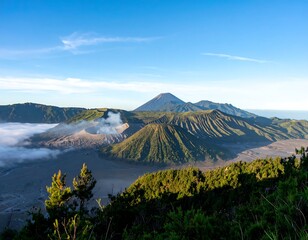 Volcanic mountain range at sunrise
