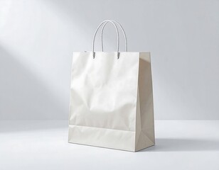 Simple cream-colored paper shopping bag on a light gray background