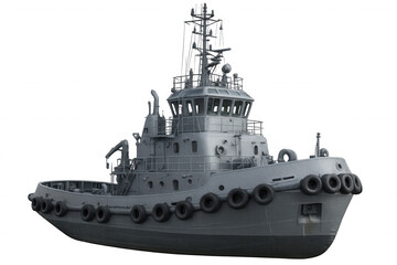 Powerful tugboat floating on transparent background, ready for towing and assisting large ships in harbor