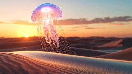 Jellyfish Floating Above Desert Dunes at Sunset - Powered by Adobe