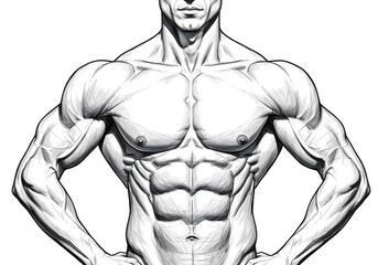 Fototapeta premium Detailed Sketch of a Muscular Male Torso Anatomy Drawing: A Fitness and Bodybuilding Art Illustration
