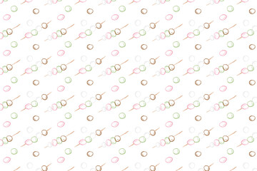 Colorful Dango Skewers Seamless Repeat pattern on white background