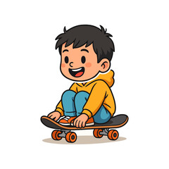 Child Boy Riding Skateboard Illustration Modern Vector Style