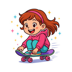 Girl Riding Skateboard Modern Vector Style
