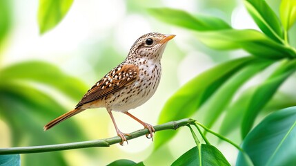 Charming bird perched on a branch with a lush green background providing serenity