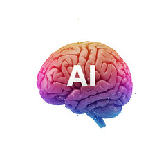 A vibrant, colorful illustration depicts a human brain with the letters AI prominently displayed, symbolizing artificial intelligence and cognitive processes.