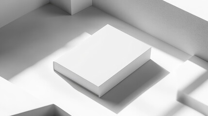 White box product mockup on white geometric shapes