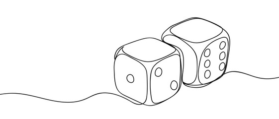 Two dice continuous line art vector illustration. Editable stroke.