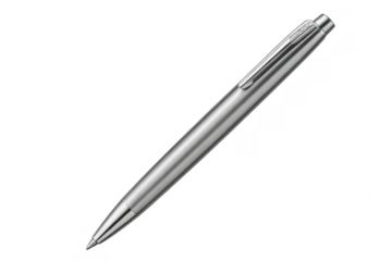 Silver ballpoint pen on transparent background