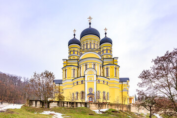 Hincu Monastery in the Republic of Moldova. Background with selective focus and copy space