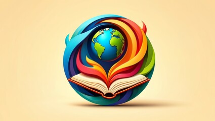 Global Knowledge - Open Book with World Map Illustration