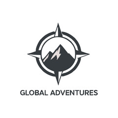 Obraz premium Adventure Travel Logo with Mountain and Compass Rose Design