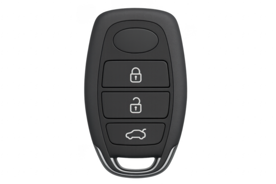 Wireless car key with lock, unlock and trunk buttons on transparent background