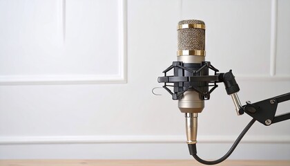 Studio Condenser Microphone on Adjustable Arm Against White Wall