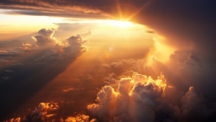 Dramatic Sunset Over Clouds - Golden Hour Aerial View