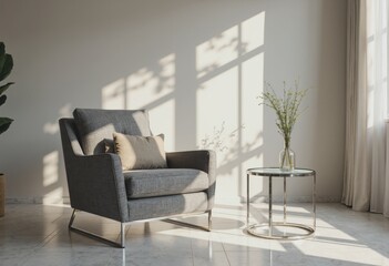 Cozy armchair and side table creating a comfortable family room seating area