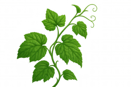 Realistic hop vine illustration featuring verdant leaves, isolated on transparent background, ideal for brewing graphics and botanical designs