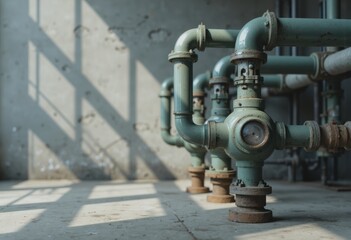 Fototapeta premium Gas service facility featuring systematic utility apparatus and piping