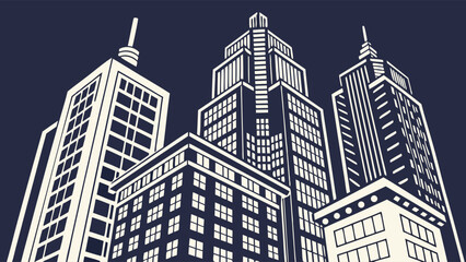 Stylized Cityscape Illustration Urban Skyline Modern Architecture Night City View Building Design Vector Graphic.
