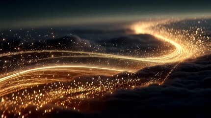 Captivating light trails illuminate the clouds at dusk in an enchanting sky landscape - Powered by Adobe