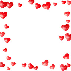 Heart Glitter. Ornament Border For Birthday. Vintage Frame. Pink Retro Painting. Handdrawn Decoration For Mother. Red Special Voucher. Rose Heart Glitter.