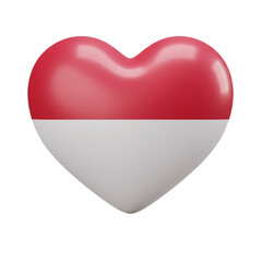 A glossy heart shape, divided into red and white sections, symbolizing love, unity, and affection, rendered in a smooth, three-dimensional style.